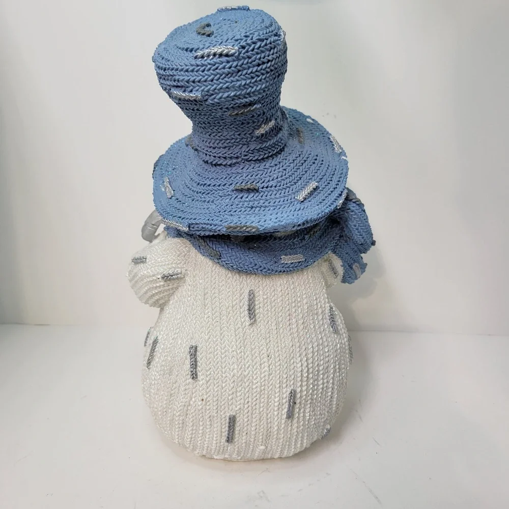 Blue Knitted Snowman Figurine‎ with Top Hat & Cane Winter Holiday Decor